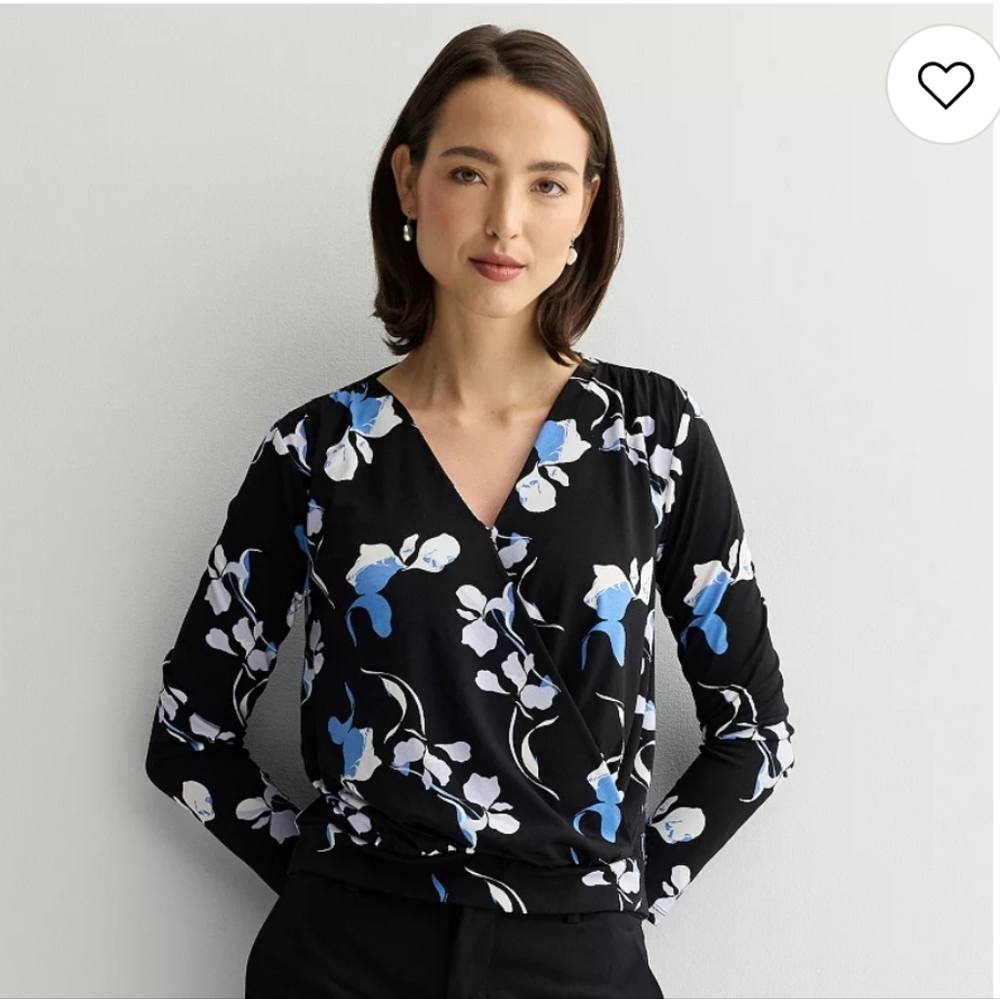 Nine West Long Sleeve Drapey Wrap Top